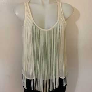 Black Stringy Beige & Lt Green Blouse Sz Small